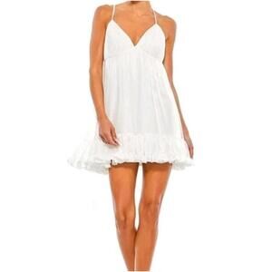 Mac‎ Duggal Babydoll Dress 10 White Spaghetti Straps Plunge V Neck  NWT